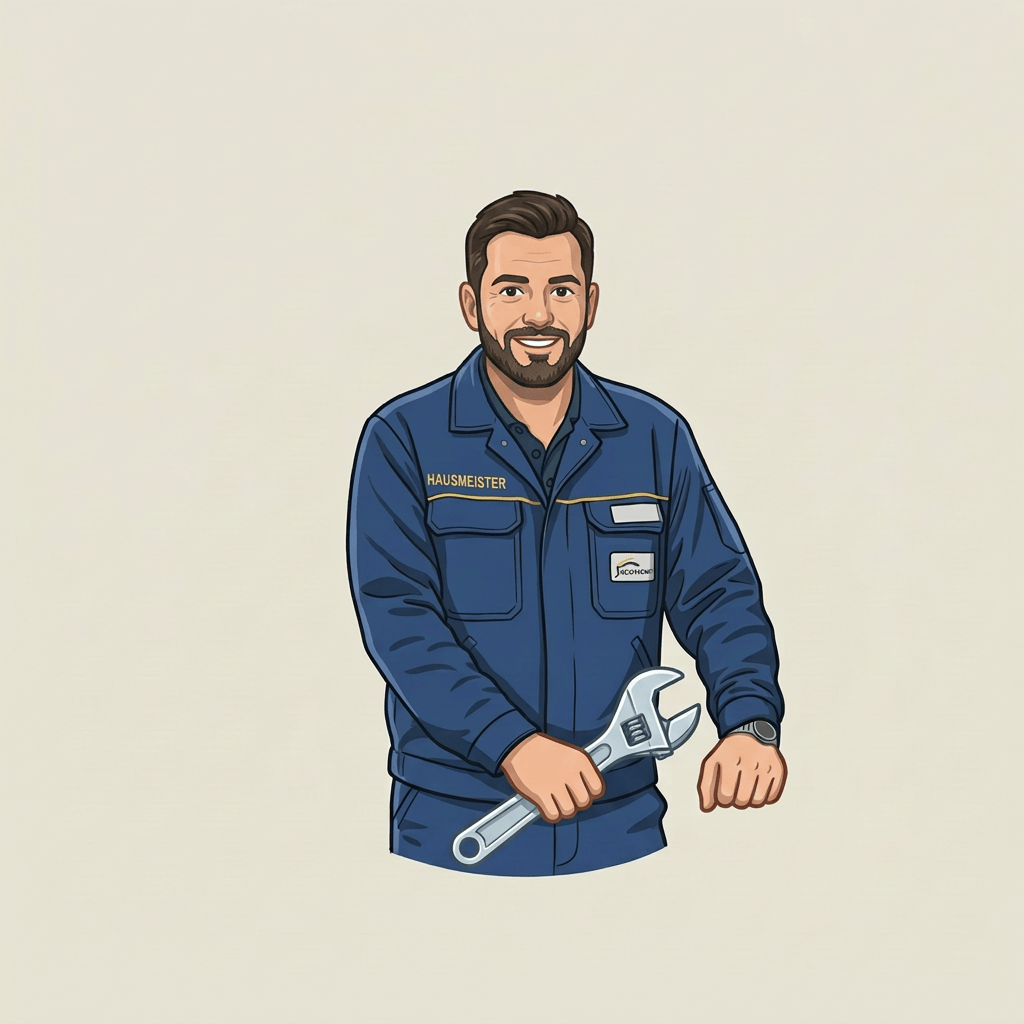 Junger Hausmeister mittig im Bild